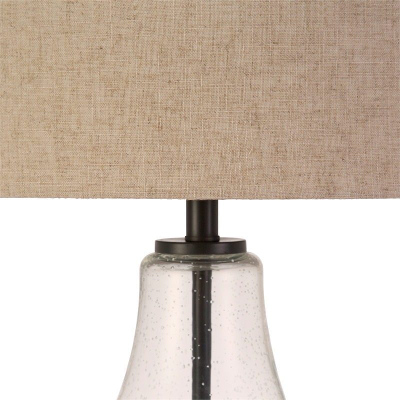 Pemberly Row Modern Farmhouse Brushed Brass Table Lamp with Seeded Glass Shade