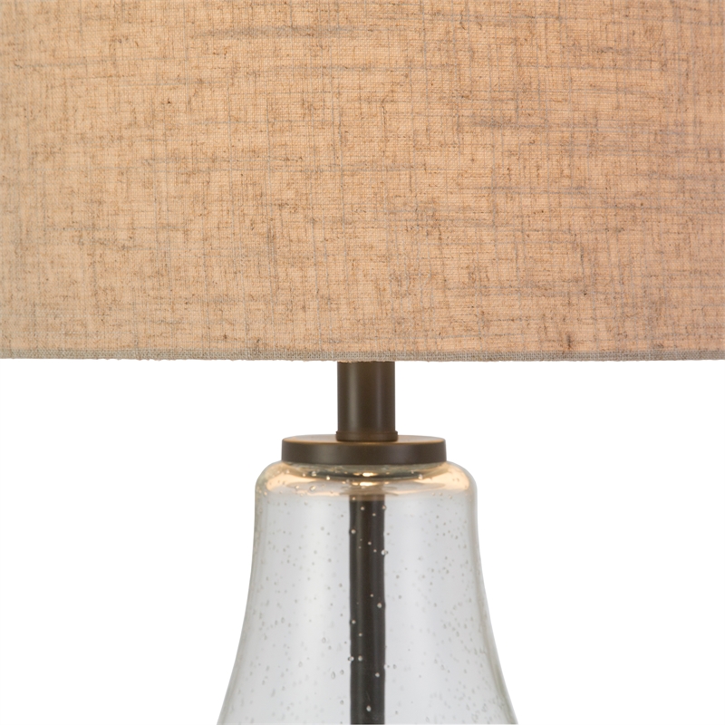 Pemberly Row Modern Farmhouse Brushed Brass Table Lamp with Seeded Glass Shade