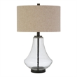 Pemberly Row Modern Farmhouse Brushed Brass Table Lamp with Seeded Glass Shade