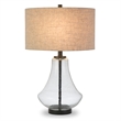 Pemberly Row Modern Farmhouse Brushed Brass Table Lamp with Seeded Glass Shade