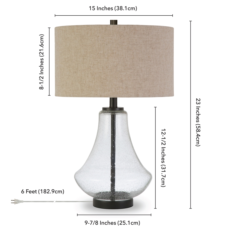 Pemberly Row Modern Farmhouse Brushed Brass Table Lamp with Seeded Glass Shade