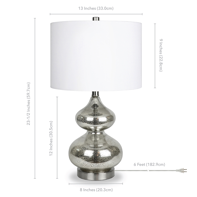 Pemberly Row Mercury Glass Double Gourd Table Lamp with Linen Fabric Shade
