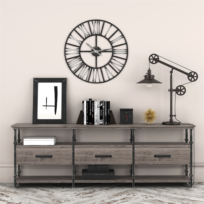 Pemberly Row Black and Bronze Metal Wide Brim Pulley Table Lamp
