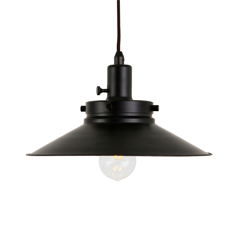 Pemberly Row Black and Bronze Metal Wide Brim Pulley Table Lamp