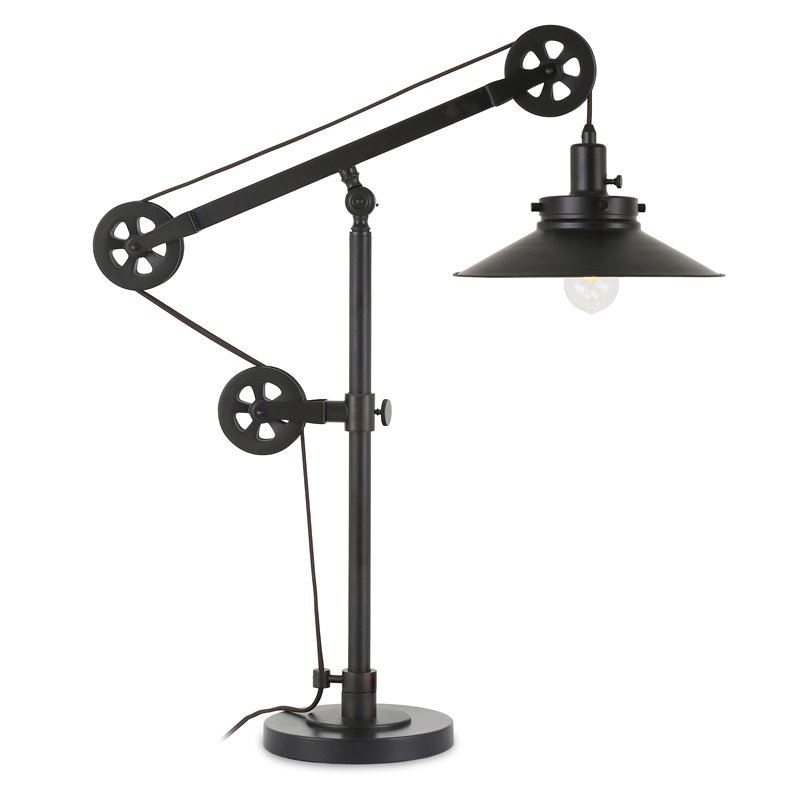 Pemberly Row Black and Bronze Metal Wide Brim Pulley Table Lamp