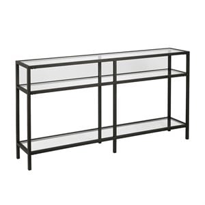 Pemberly Row 55&quot 3-Shelf Metal Black and Bronze Console Table with Glass Shelves