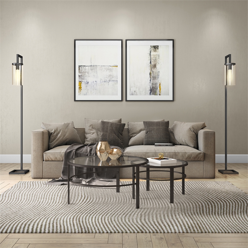 Pemberly Row 2 Piece Nested Metal & Glass Coffee Table in Black and Bronze