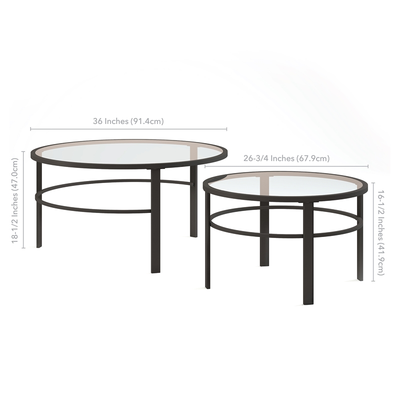 Pemberly Row 2 Piece Nested Metal & Glass Coffee Table in Black and Bronze