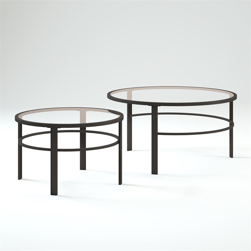 Pemberly Row 2 Piece Nested Metal & Glass Coffee Table in Black and Bronze