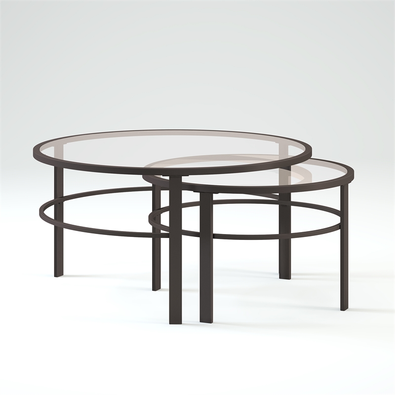 Pemberly Row 2 Piece Nested Metal & Glass Coffee Table in Black and Bronze