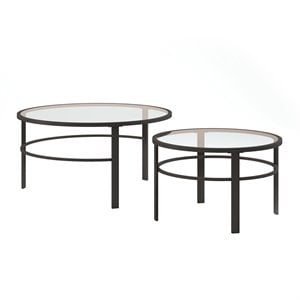 Pemberly Row 2 Piece Nested Metal & Glass Coffee Table in Black and Bronze
