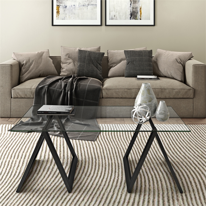 Pemberly Row Metal Black and Bronze Sawhorse legged Coffee Table