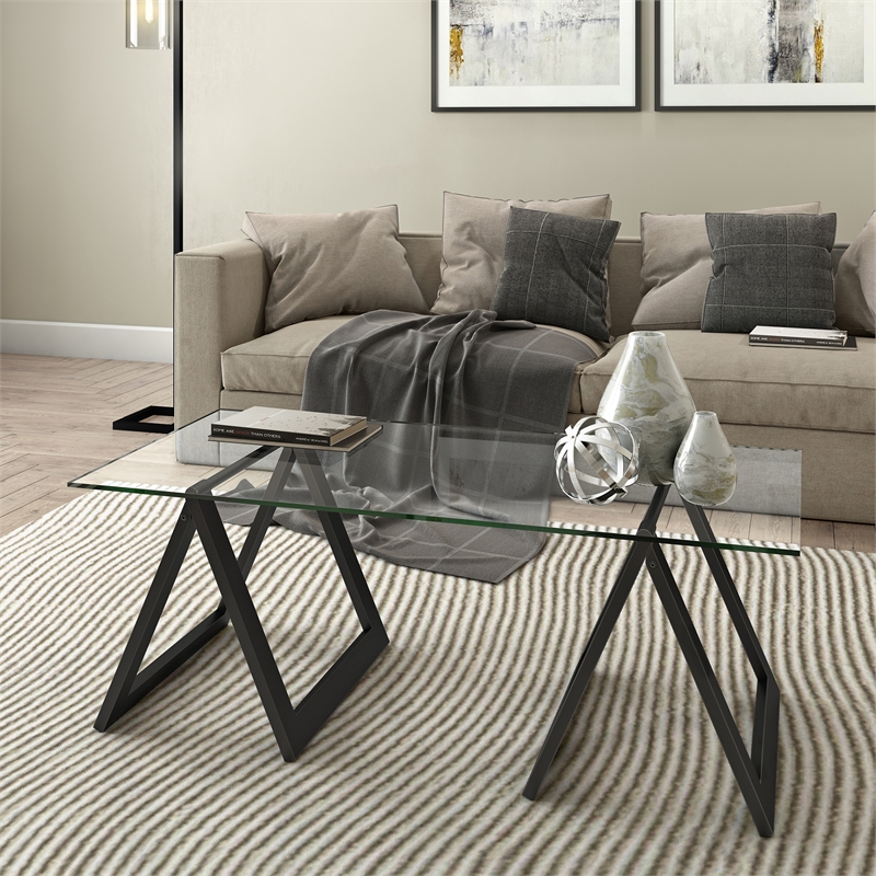 Pemberly Row Metal Black and Bronze Sawhorse legged Coffee Table