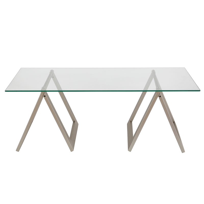 Pemberly Row Metal Nickel and Gray Sawhorse Legged Coffee Table