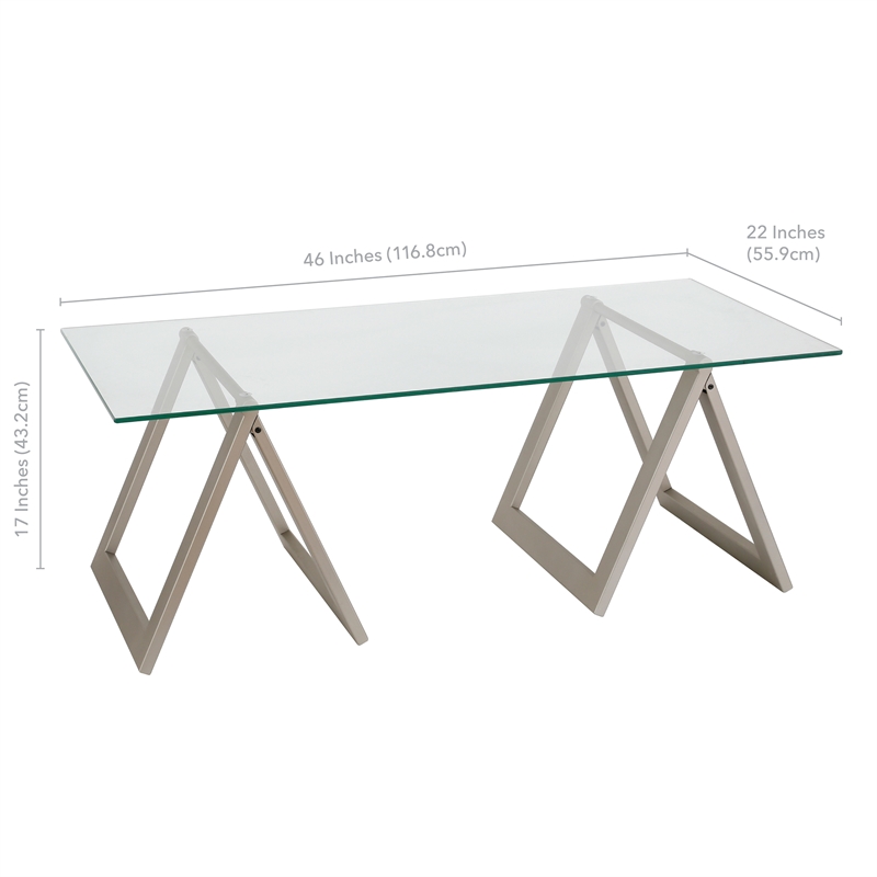 Pemberly Row Metal Nickel and Gray Sawhorse Legged Coffee Table