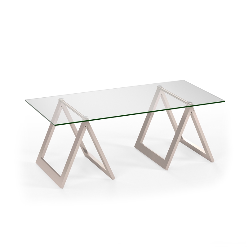 Pemberly Row Metal Nickel and Gray Sawhorse Legged Coffee Table
