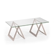 Pemberly Row Metal Nickel and Gray Sawhorse Legged Coffee Table