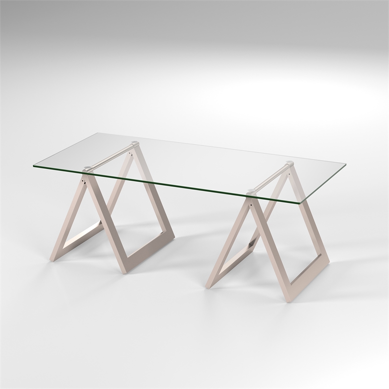 Pemberly Row Metal Nickel and Gray Sawhorse Legged Coffee Table