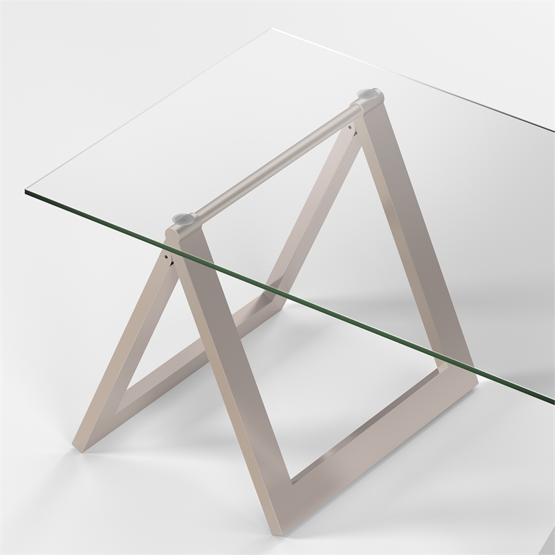 Pemberly Row Metal Nickel and Gray Sawhorse Legged Coffee Table
