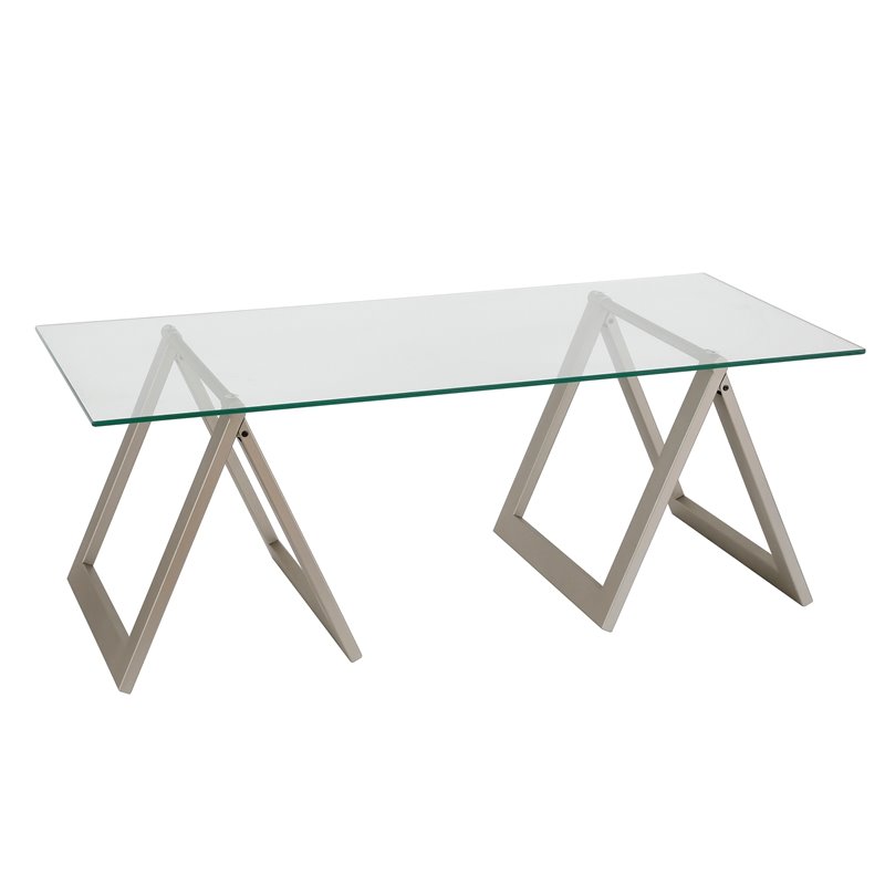 Pemberly Row Metal Nickel and Gray Sawhorse Legged Coffee Table