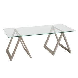 Pemberly Row Metal Nickel and Gray Sawhorse Legged Coffee Table