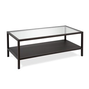 Pemberly Row 45&quotIndustrial Metal Black/Bronze Coffee Table with Mesh Metal Shelf
