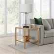 Pemberly Row Modern Metal Glam Side Table with Mirrored Shelf in Brass