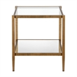 Pemberly Row Modern Metal Glam Side Table with Mirrored Shelf in Brass