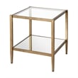 Pemberly Row Modern Metal Glam Side Table with Mirrored Shelf in Brass