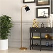 Pemberly Row Industrial Metal Brass Base Floor Lamp with Black Metal Shade