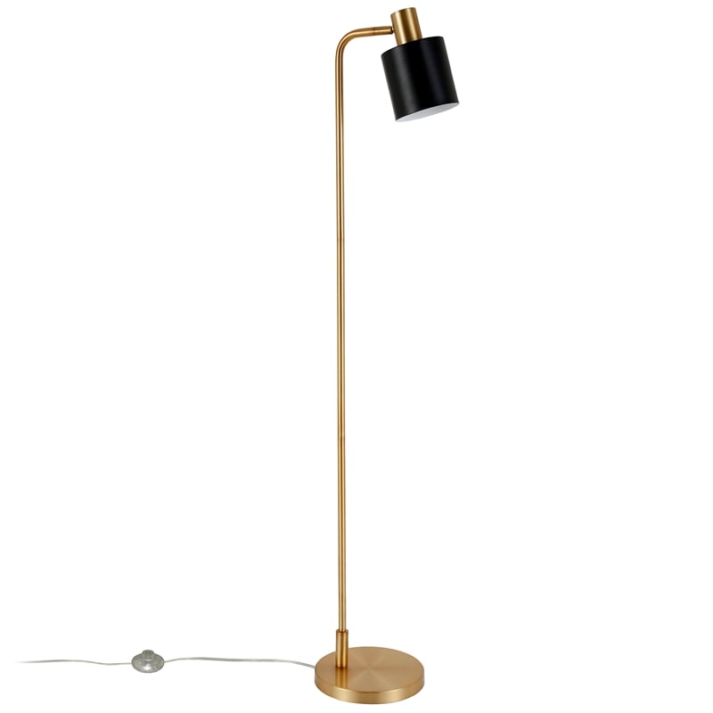 Pemberly Row Industrial Metal Brass Base Floor Lamp with Black Metal Shade