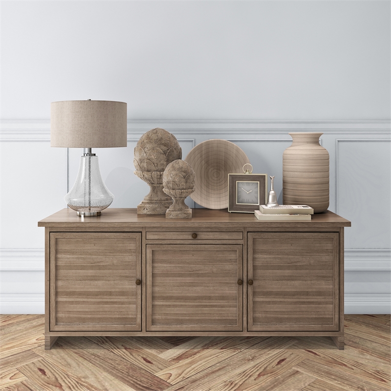Pemberly Row Modern Farmhouse Nickel and Gray Table Lamp with Seeded Glass Shade