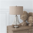 Pemberly Row Modern Farmhouse Nickel and Gray Table Lamp with Seeded Glass Shade