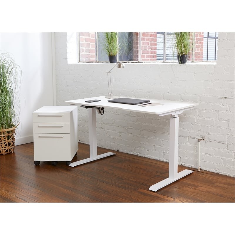 Pemberly Row Electric Height Adjustable Standing Desk in White