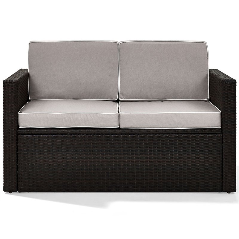 Pemberly Row Wicker Patio Loveseat in Brown and Gray