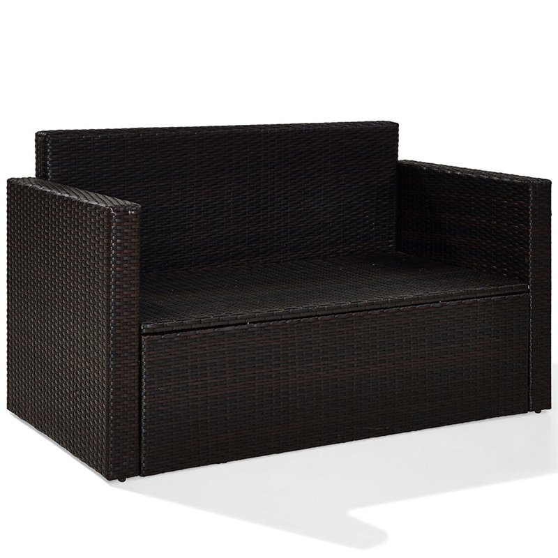 Pemberly Row Wicker Patio Loveseat in Brown and Gray