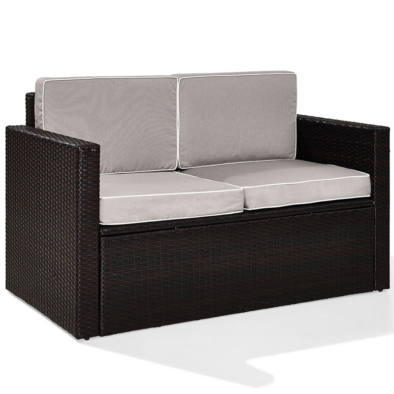Pemberly Row Wicker Patio Loveseat in Brown and Gray