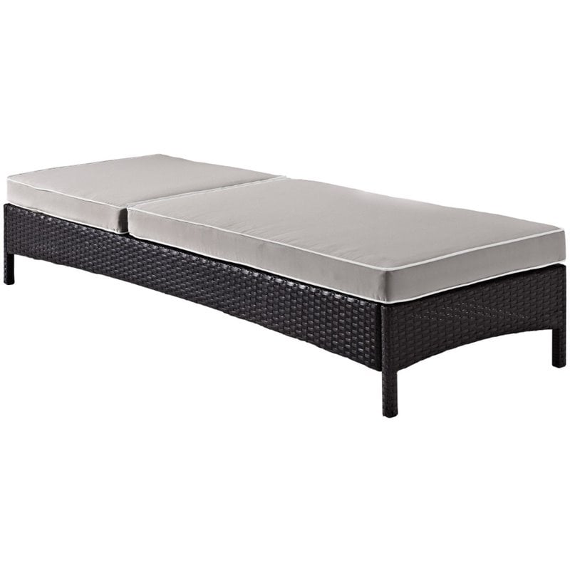 Pemberly Row Wicker Patio Chaise Lounge in Brown and Gray