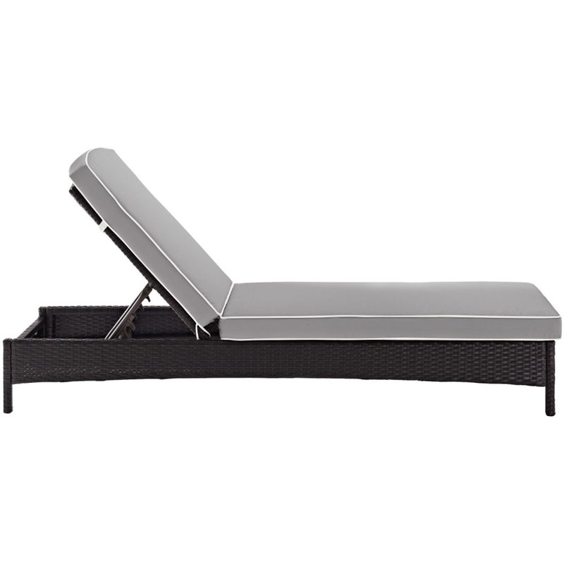 Pemberly Row Wicker Patio Chaise Lounge in Brown and Gray