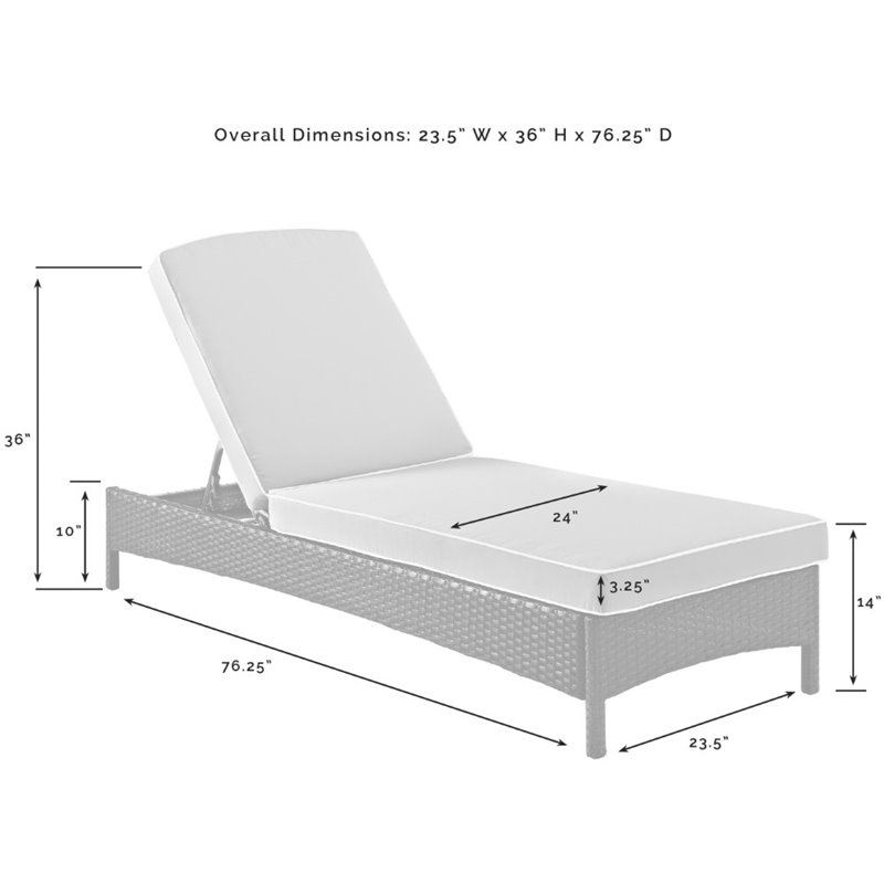 Pemberly Row Wicker Patio Chaise Lounge in Brown and Gray