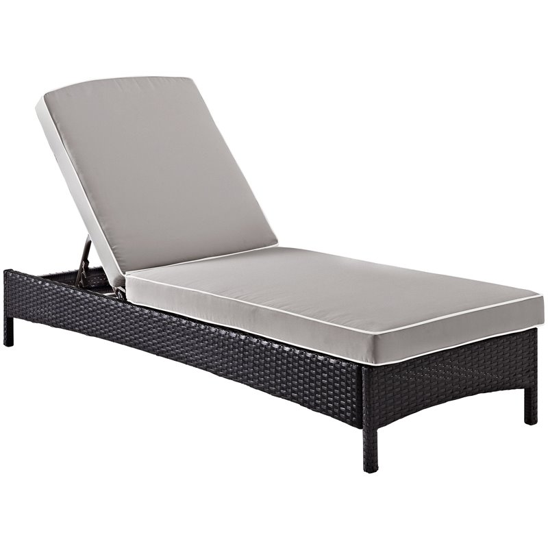 Pemberly Row Wicker Patio Chaise Lounge in Brown and Gray