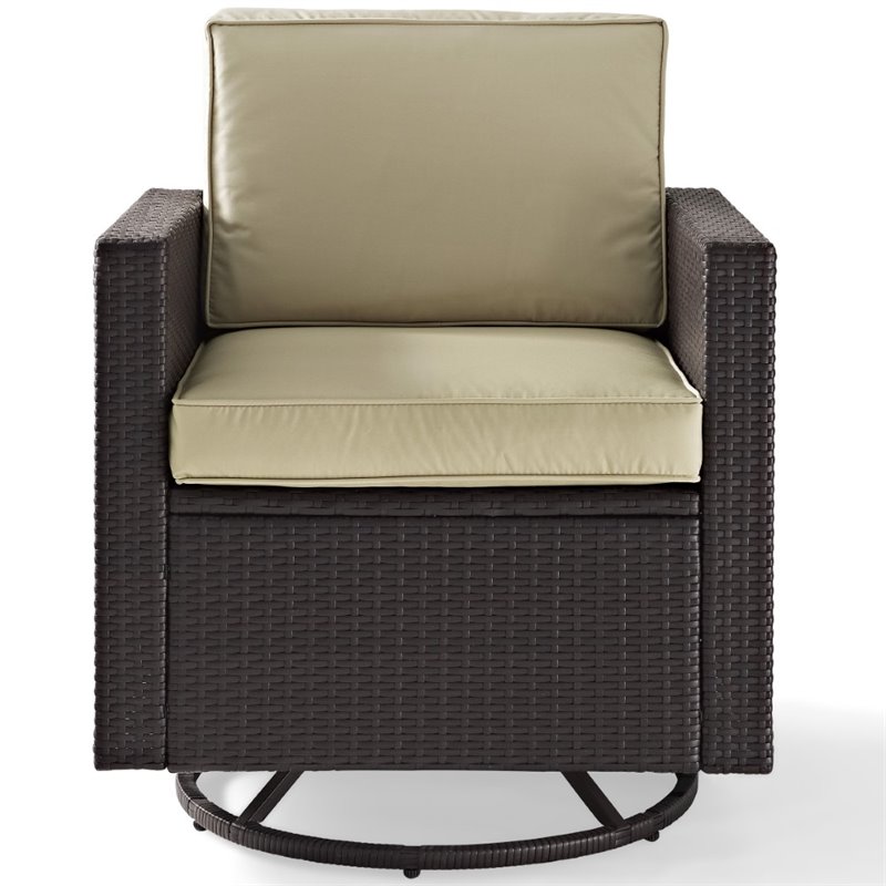 Pemberly Row Wicker Swivel Patio Arm Chair in Brown and Sand