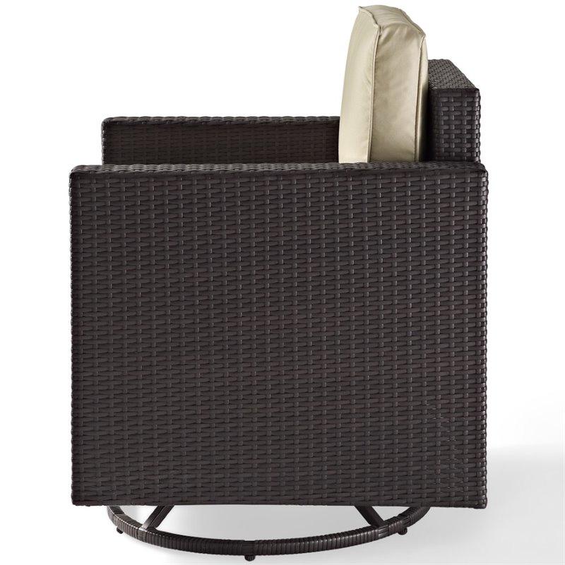 Pemberly Row Wicker Swivel Patio Arm Chair in Brown and Sand