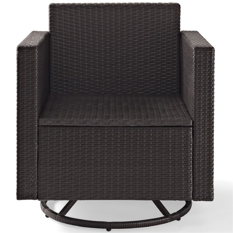 Pemberly Row Wicker Swivel Patio Arm Chair in Brown and Sand