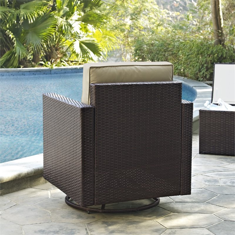 Pemberly Row Wicker Swivel Patio Arm Chair in Brown and Sand
