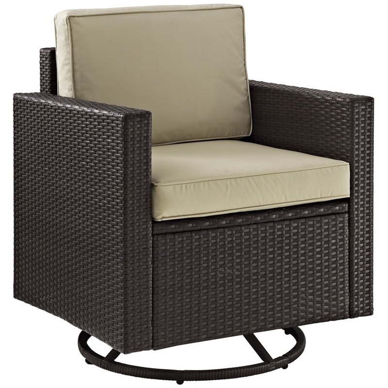 Pemberly Row Wicker Swivel Patio Arm Chair in Brown and Sand