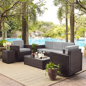 pemberly row 5 piece wicker patio sofa set in brown and gray