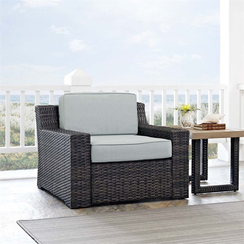 Pemberly Row Wicker Patio Chair in Brown and Mist