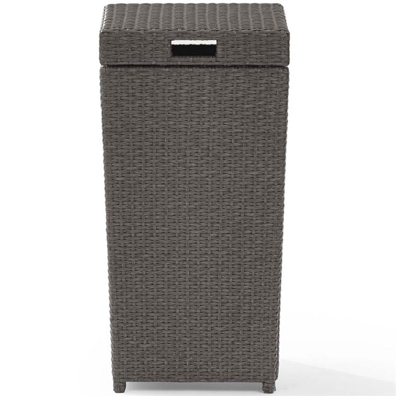 Pemberly Row Wicker Patio Trash Can in Weathered Gray