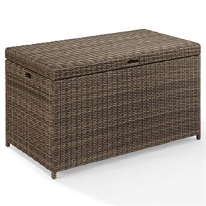 pemberly row wicker patio deck box in weathered brown
